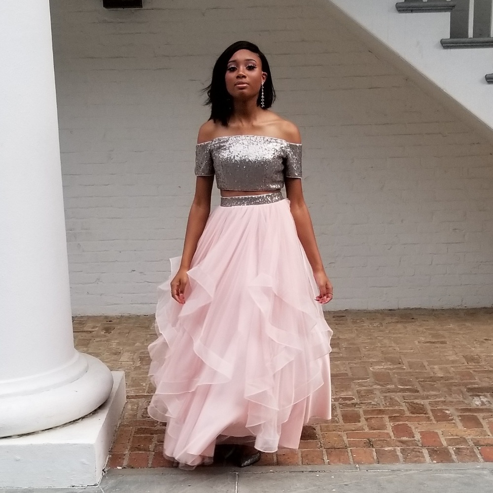 Blush/Pewter 2 piece Prom Dress